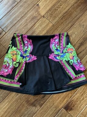 Lucky in Love Black and Multicolor Floral Ruffle Skirt Skort, medium